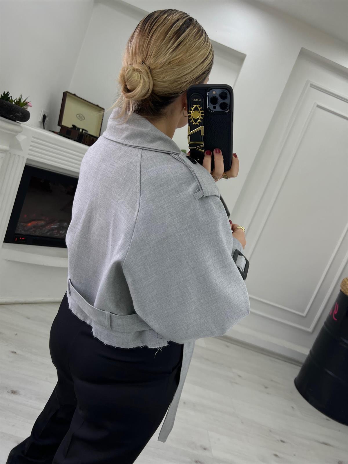 9306 Reglan Kısa Ceket GRİ