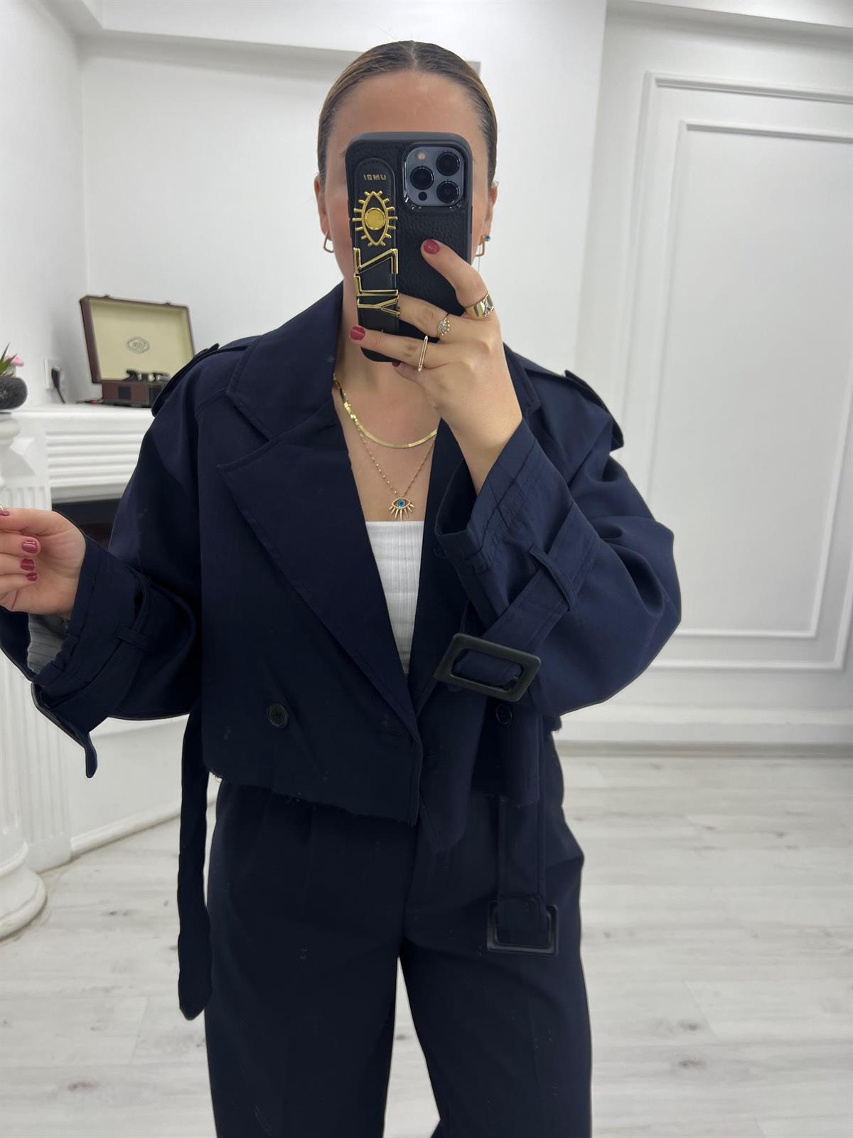9306 Reglan Kısa Ceket LACİVERT