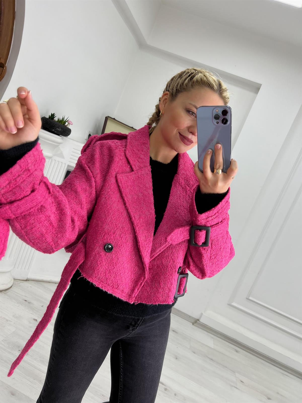 9315 Kısa Ceket PEMBE