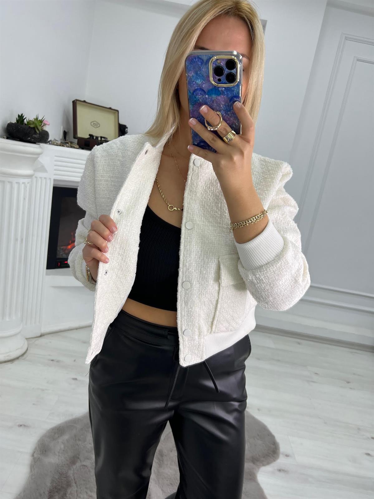 9346 Chanel Ceket BEYAZ