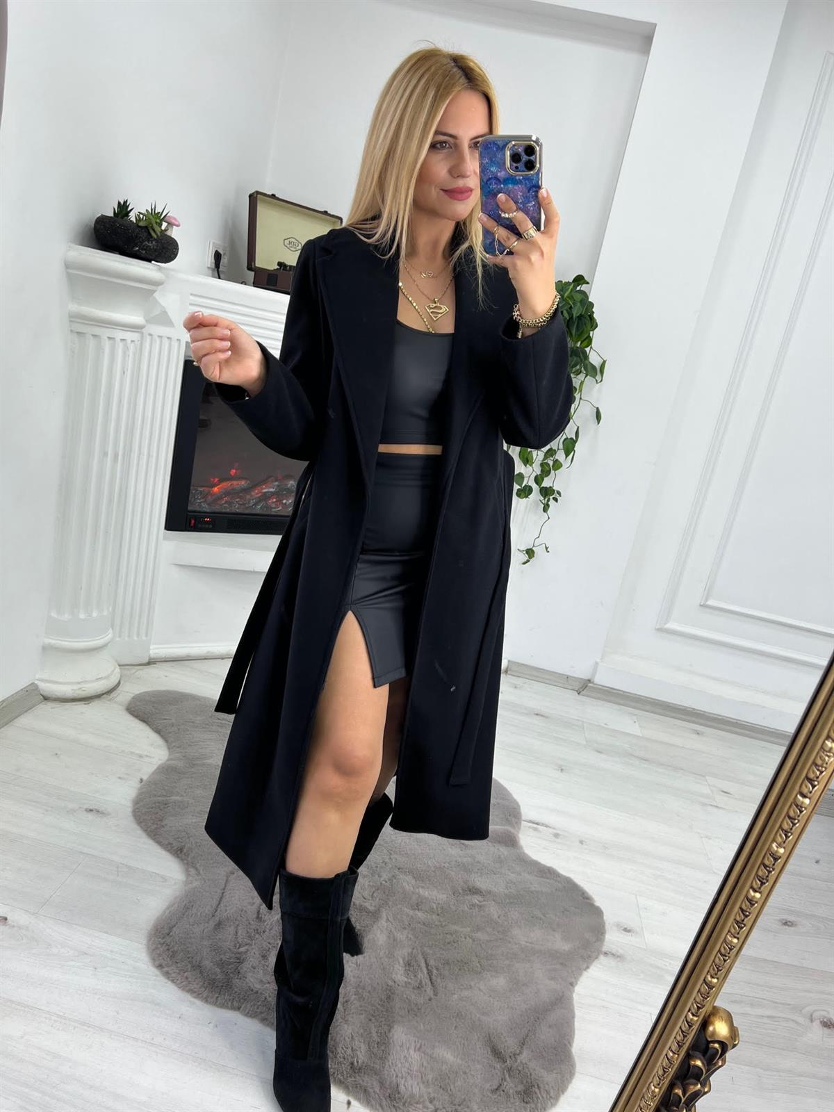 9350 Kaşe Kaban SİYAH
