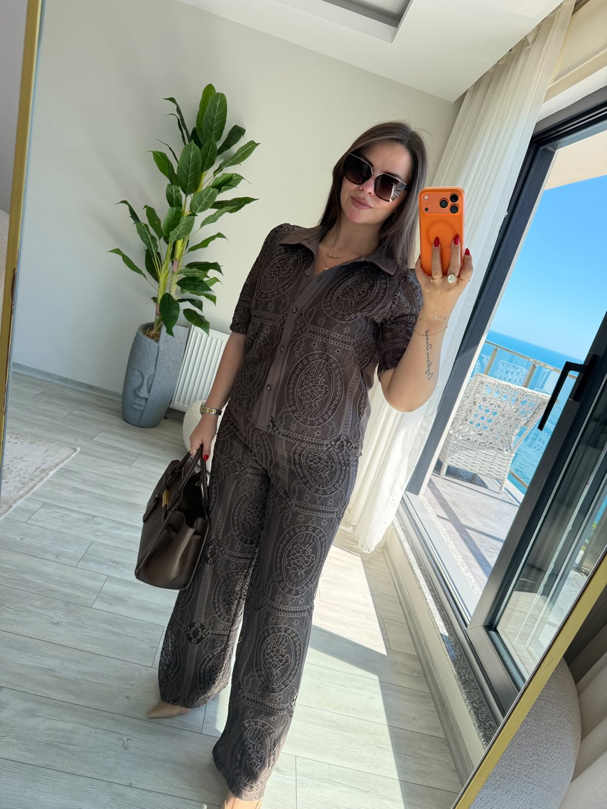 9615 Ajurlu Pantalon KAHVE