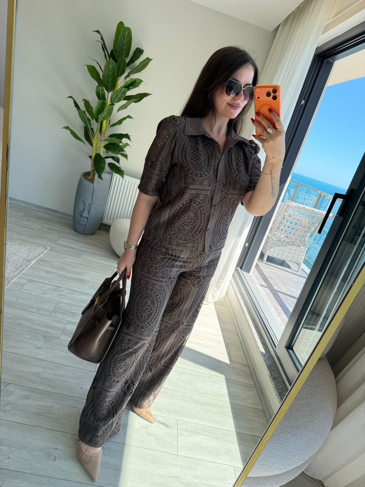 9615 Ajurlu Pantalon KAHVE