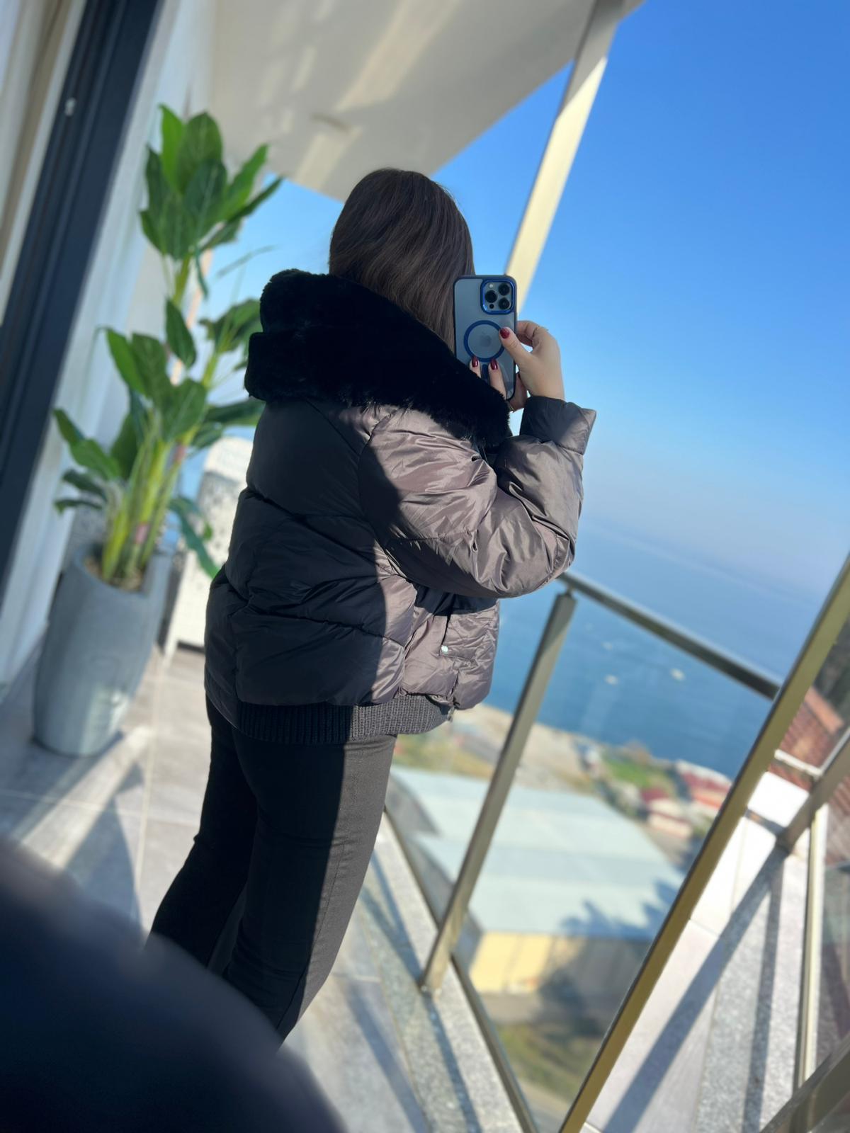9784 Kürklü Beli Triko Detay Mont SİYAH