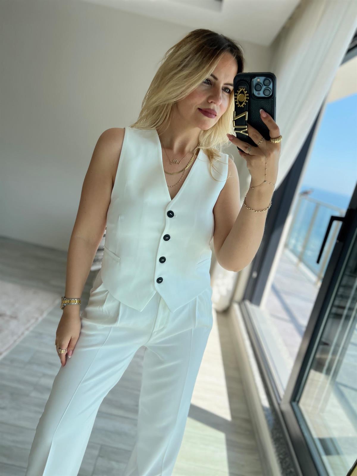 98676 Yelek Pantolon Takım BEYAZ