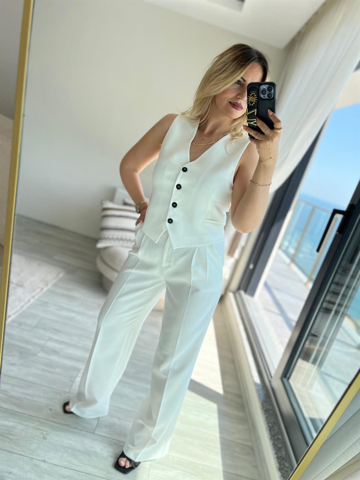 98676 Yelek Pantolon Takım BEYAZ