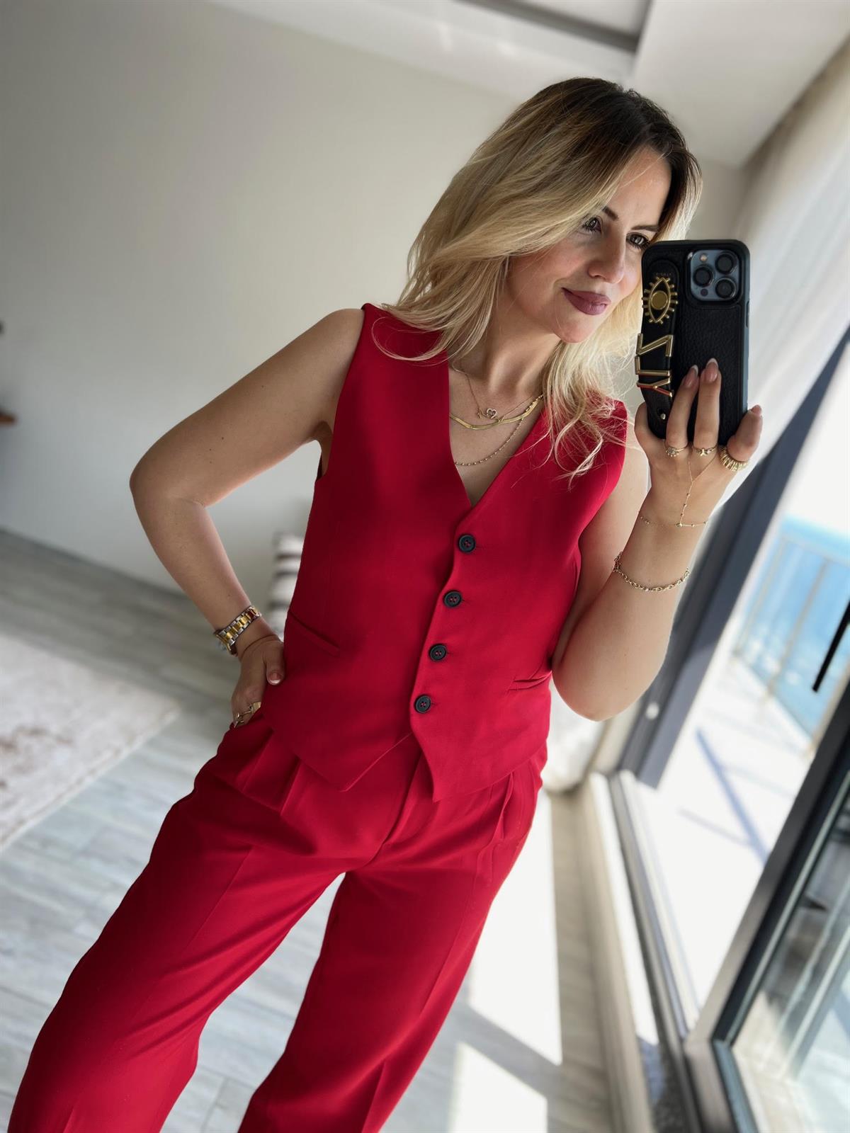 98676 Yelek Pantolon Takım KIRMIZI