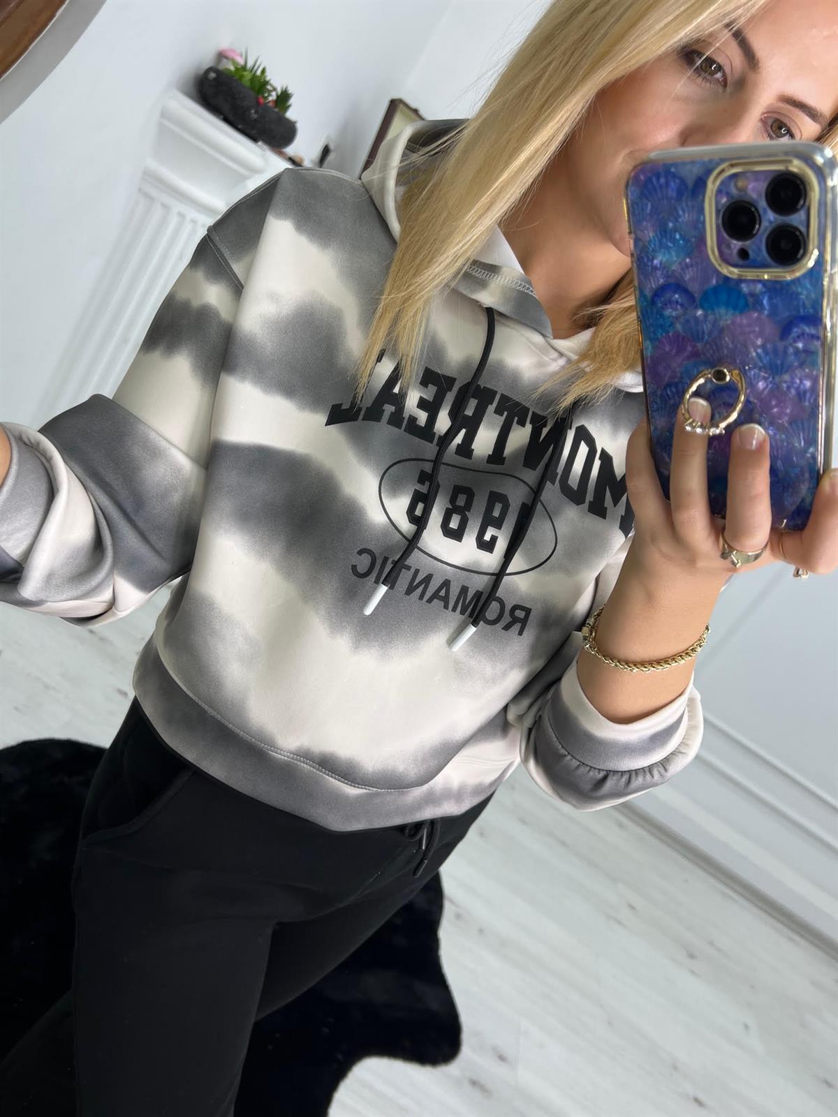 9909 Montreal Baskı Sweat FÜME