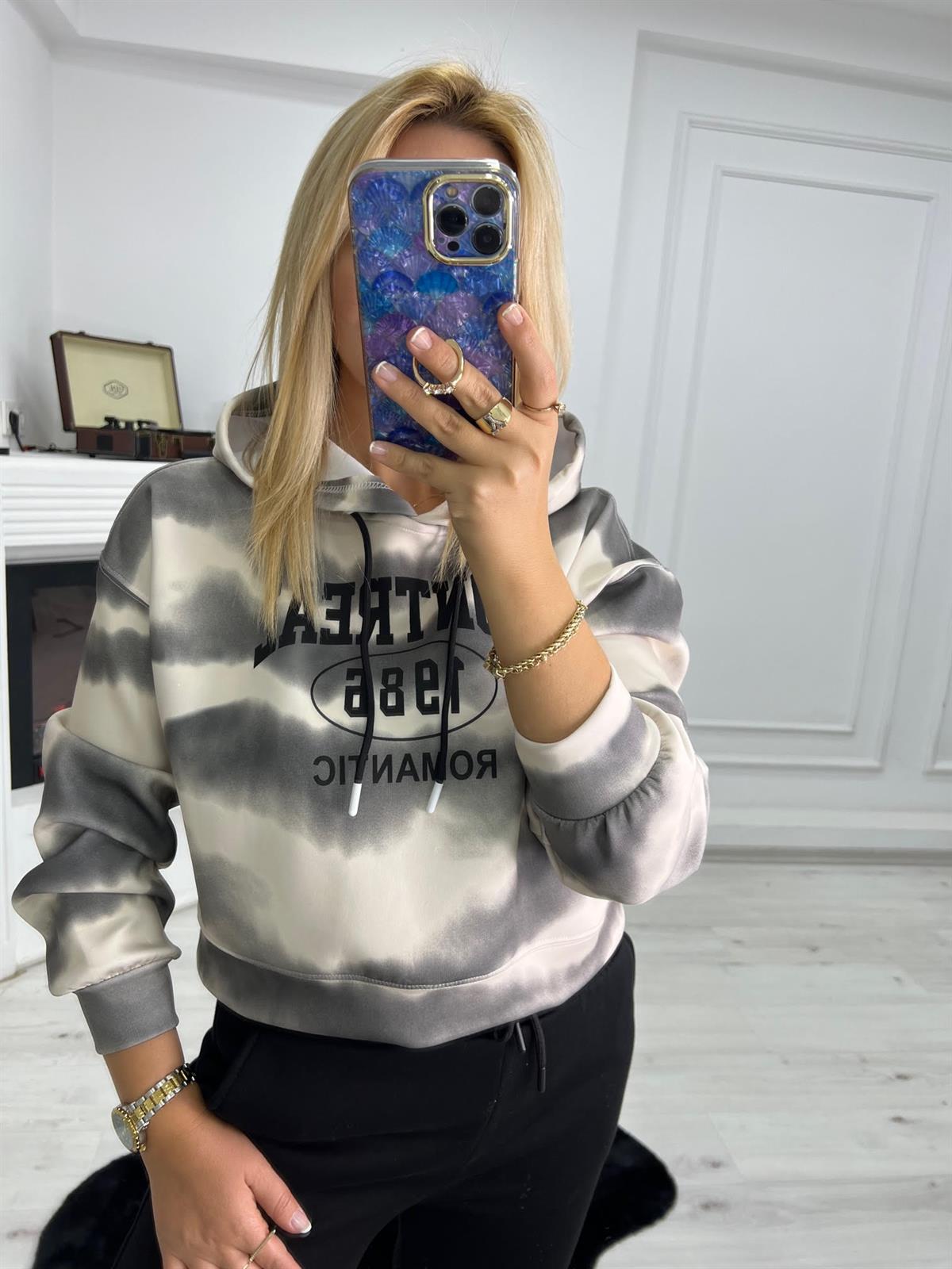 9909 Montreal Baskı Sweat FÜME