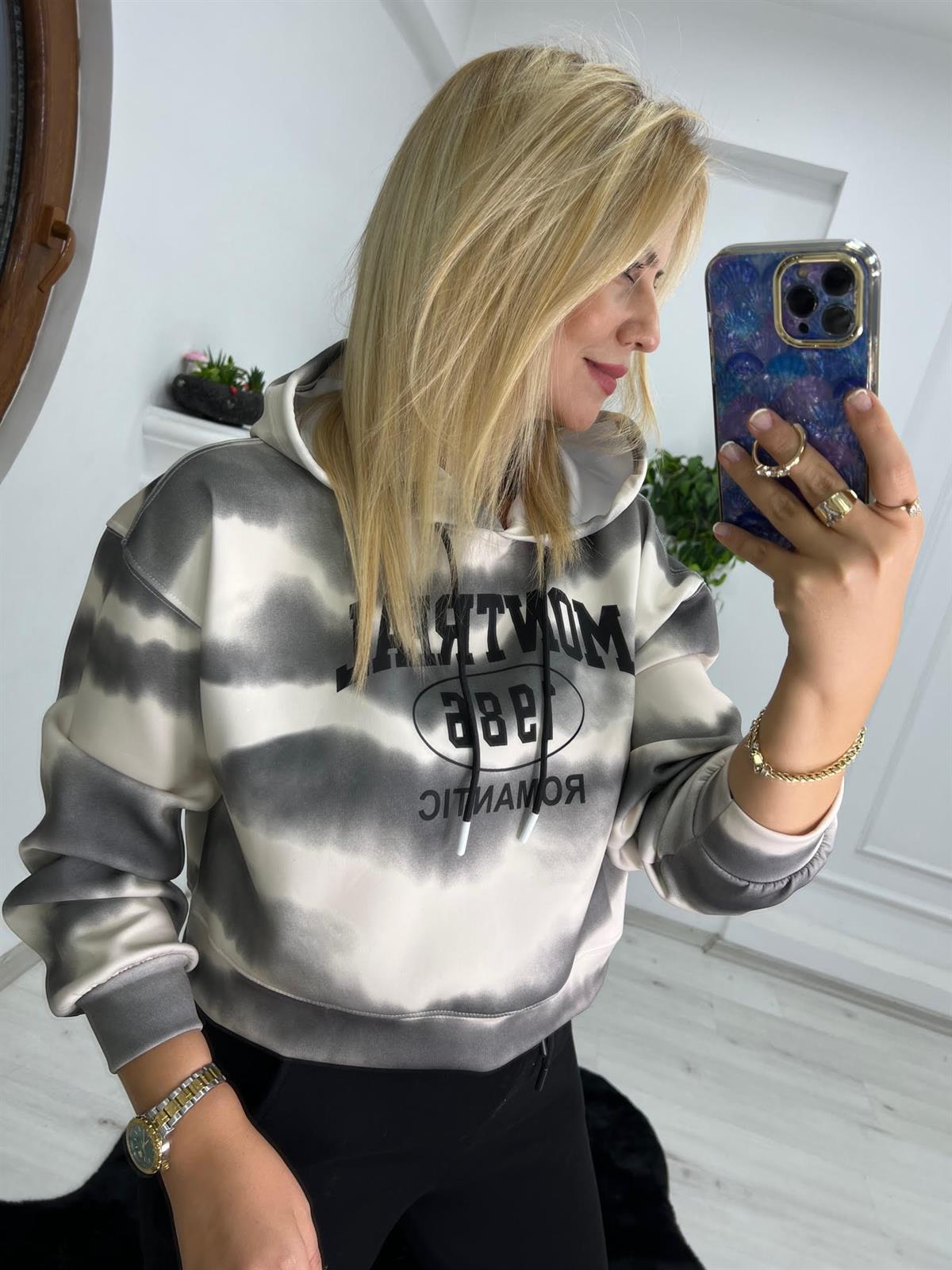 9909 Montreal Baskı Sweat FÜME