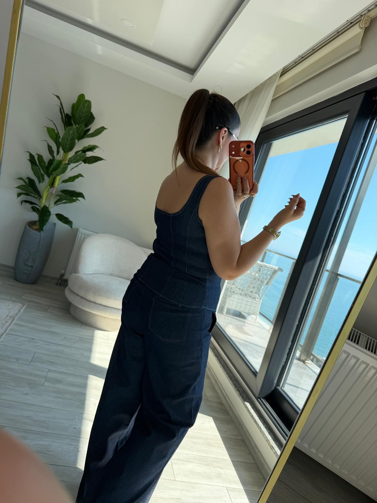 9931 Fermuarlı Bluz MAVİ