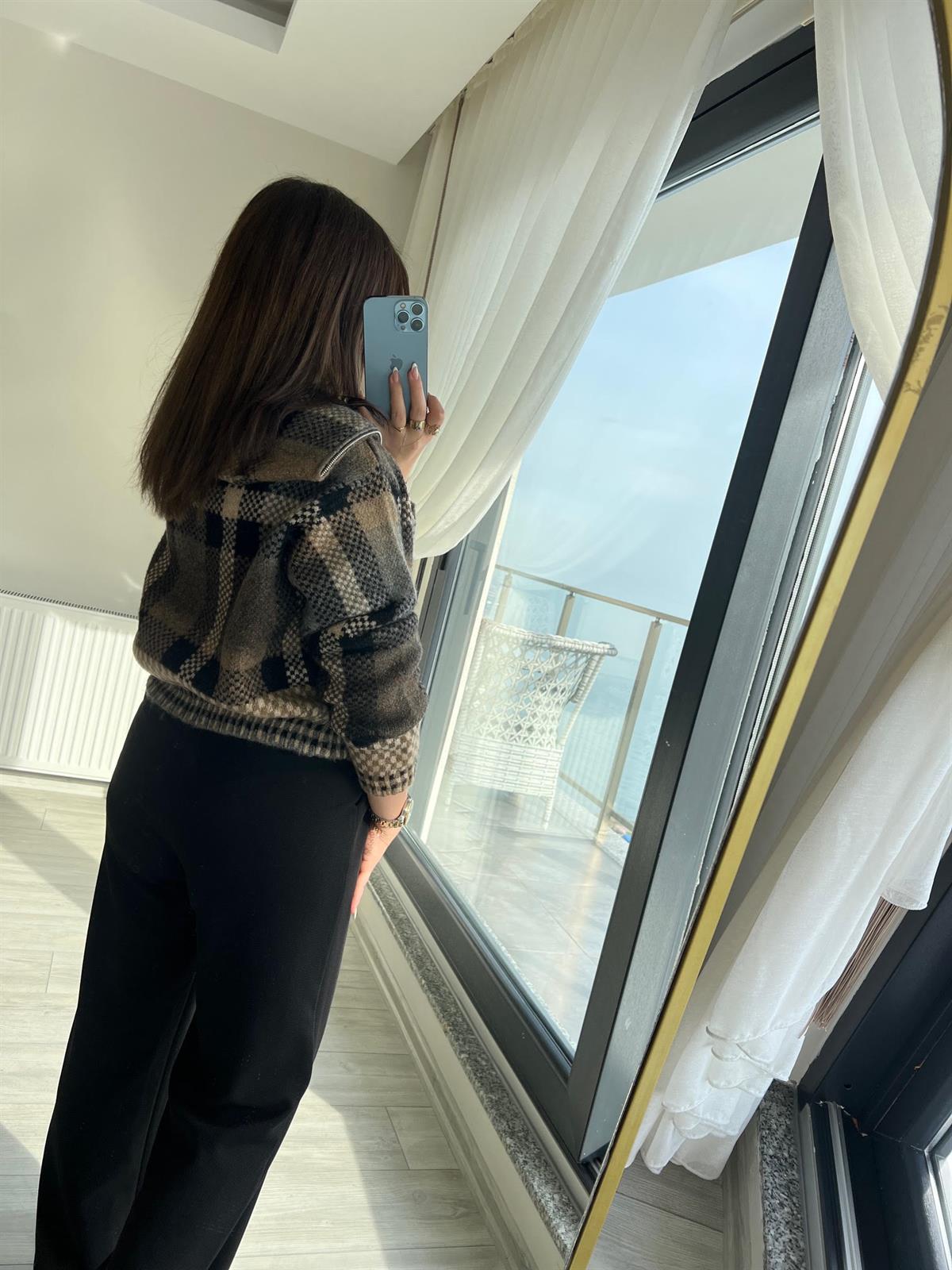 Angora Fermuarlı Ceket Hırka KAHVE