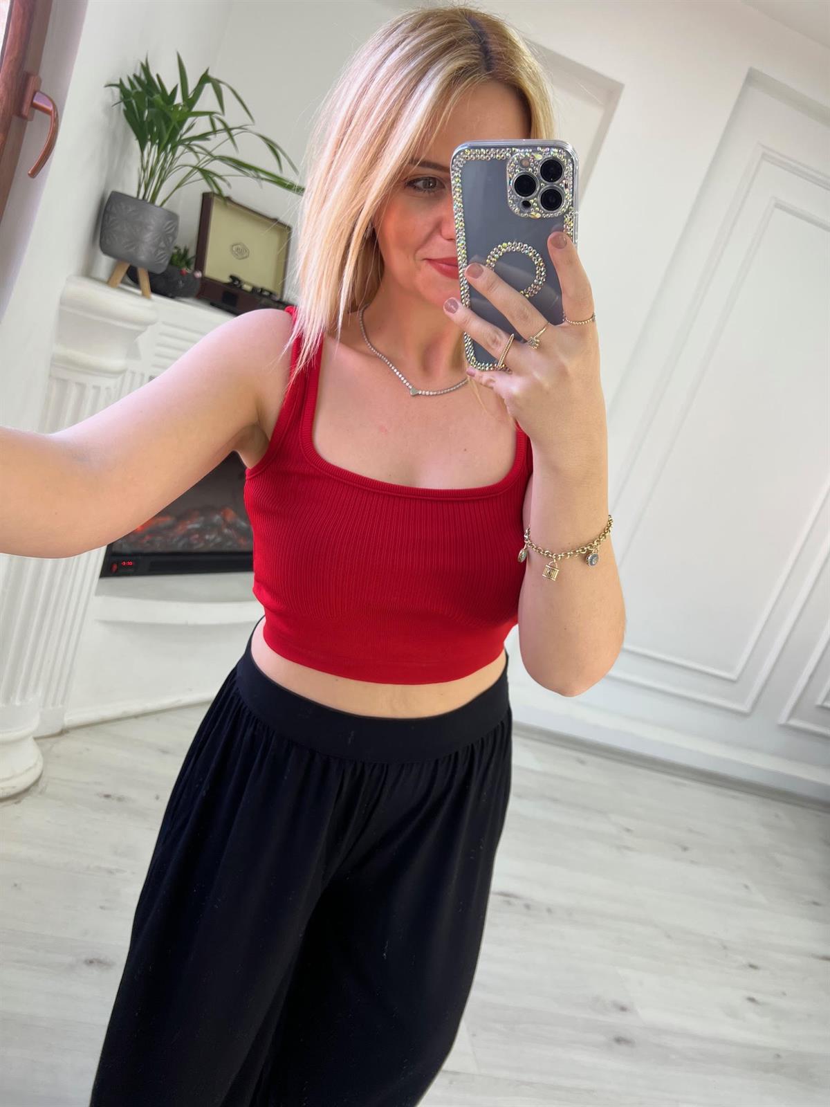 Askılı Crop KIRMIZI