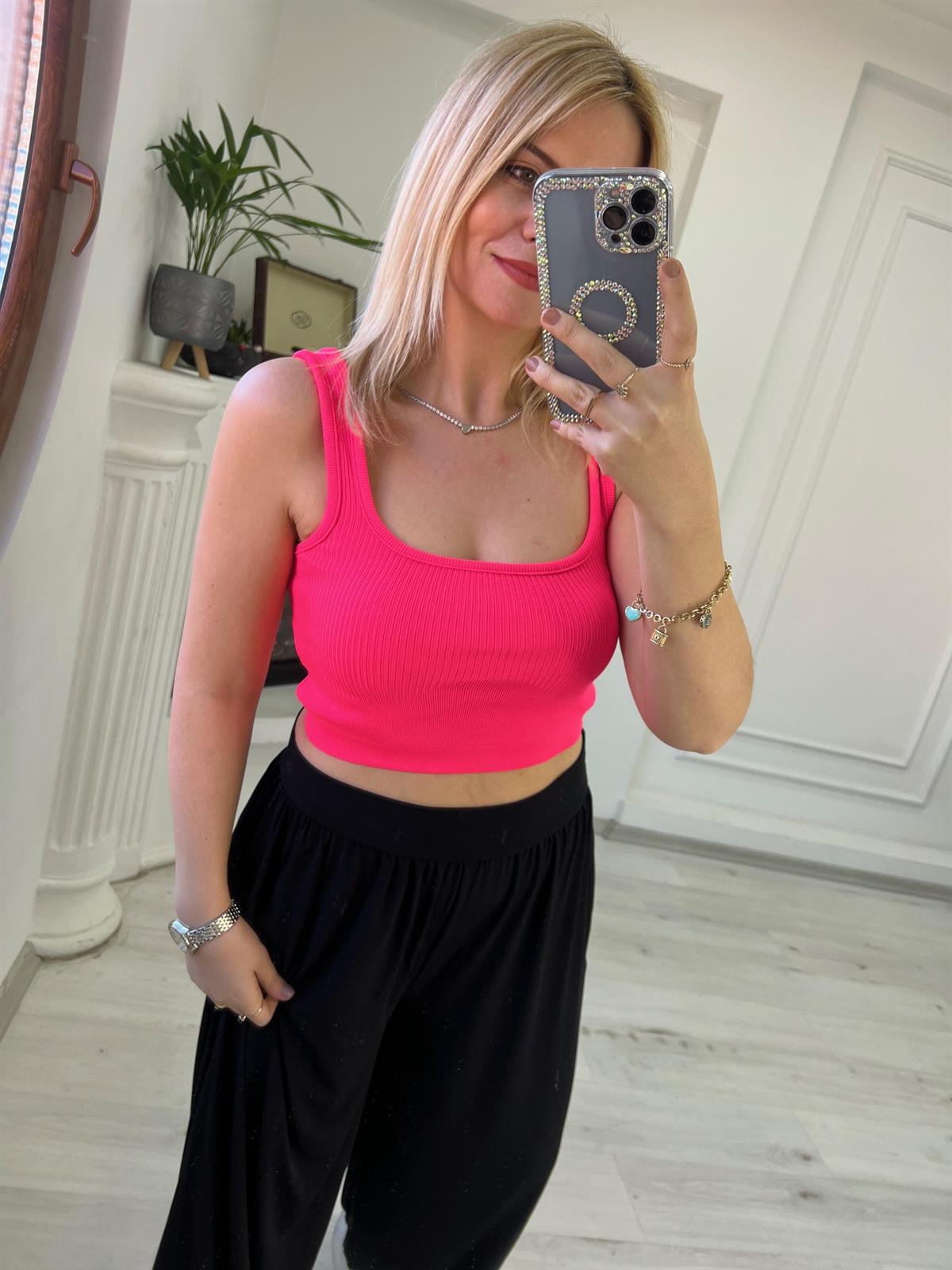 Askılı Crop PEMBE
