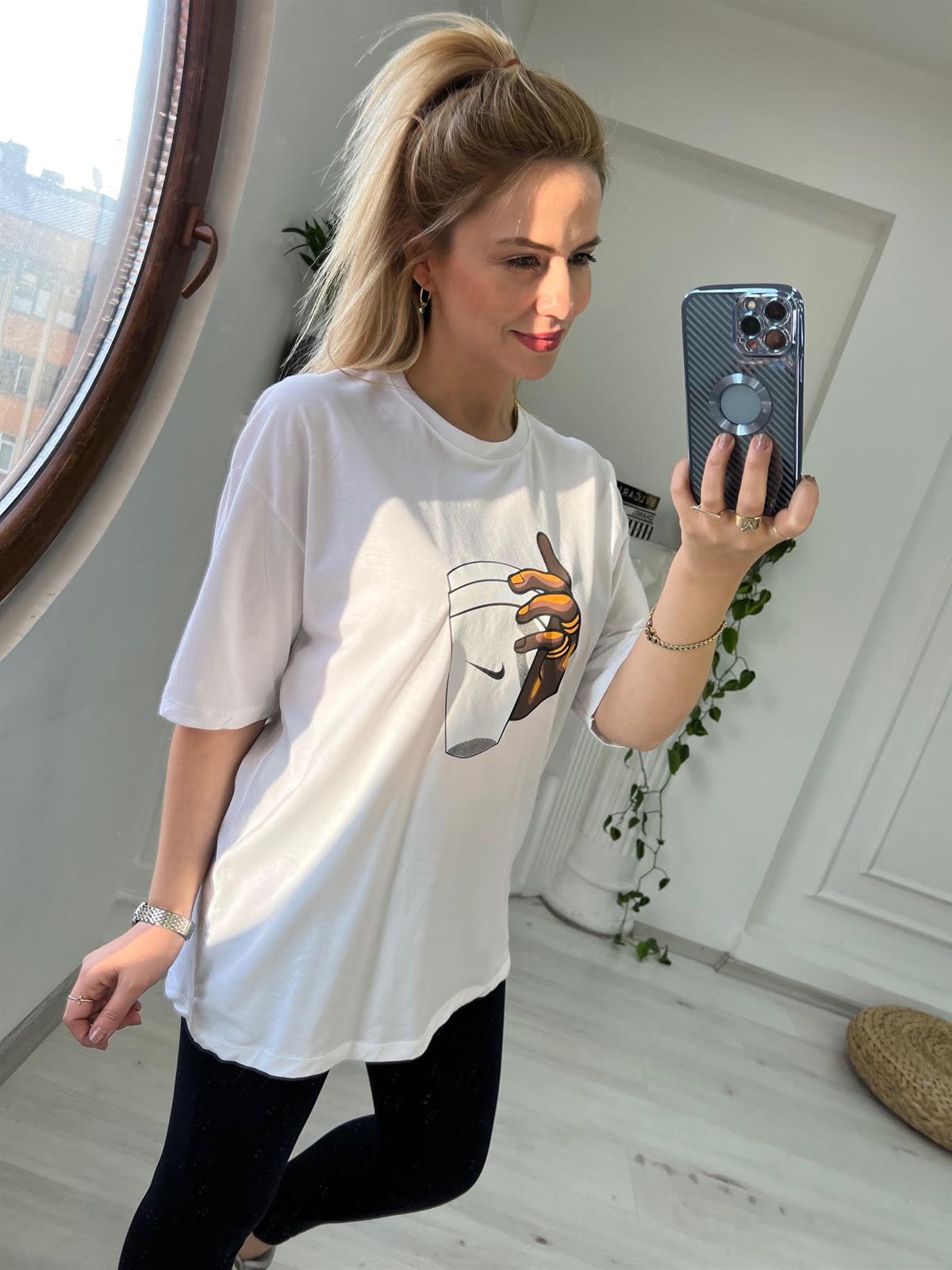Bardak Baskılı Tshirt BEYAZ
