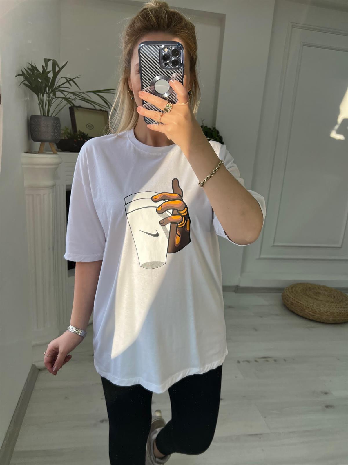 Bardak Baskılı Tshirt BEYAZ