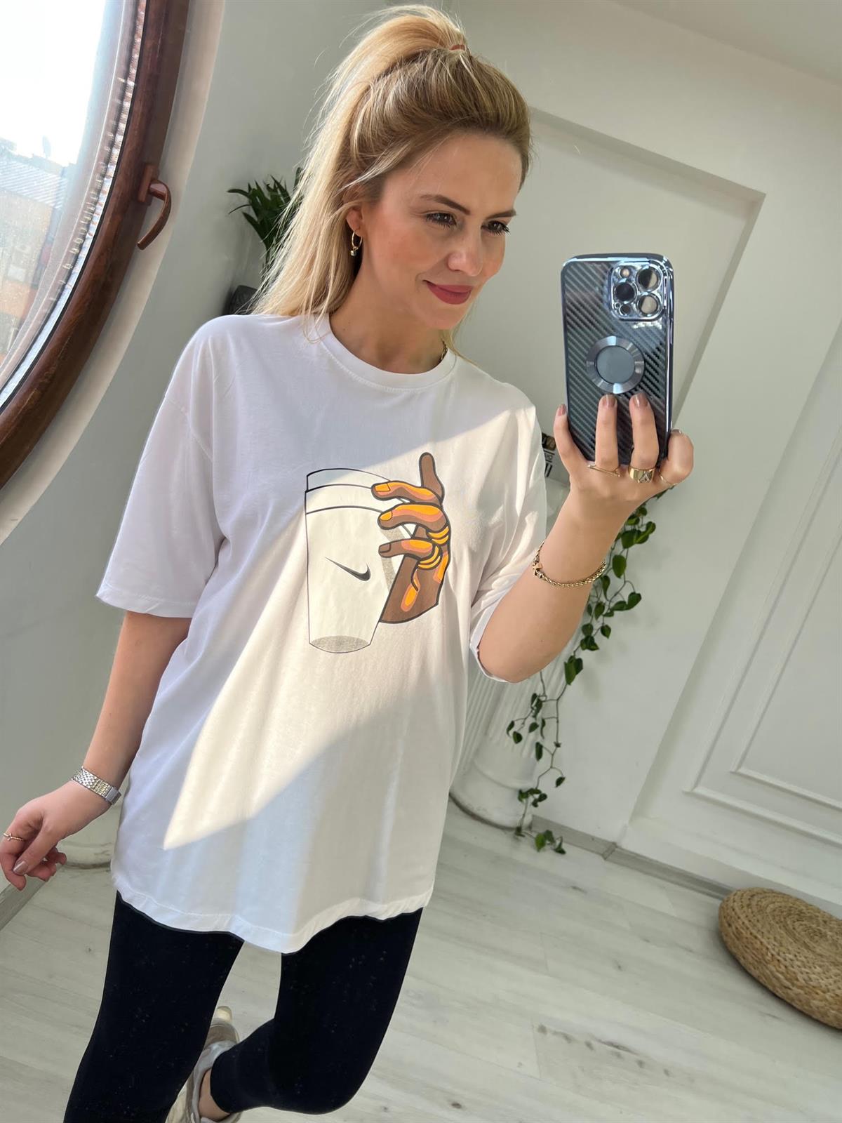 Bardak Baskılı Tshirt BEYAZ