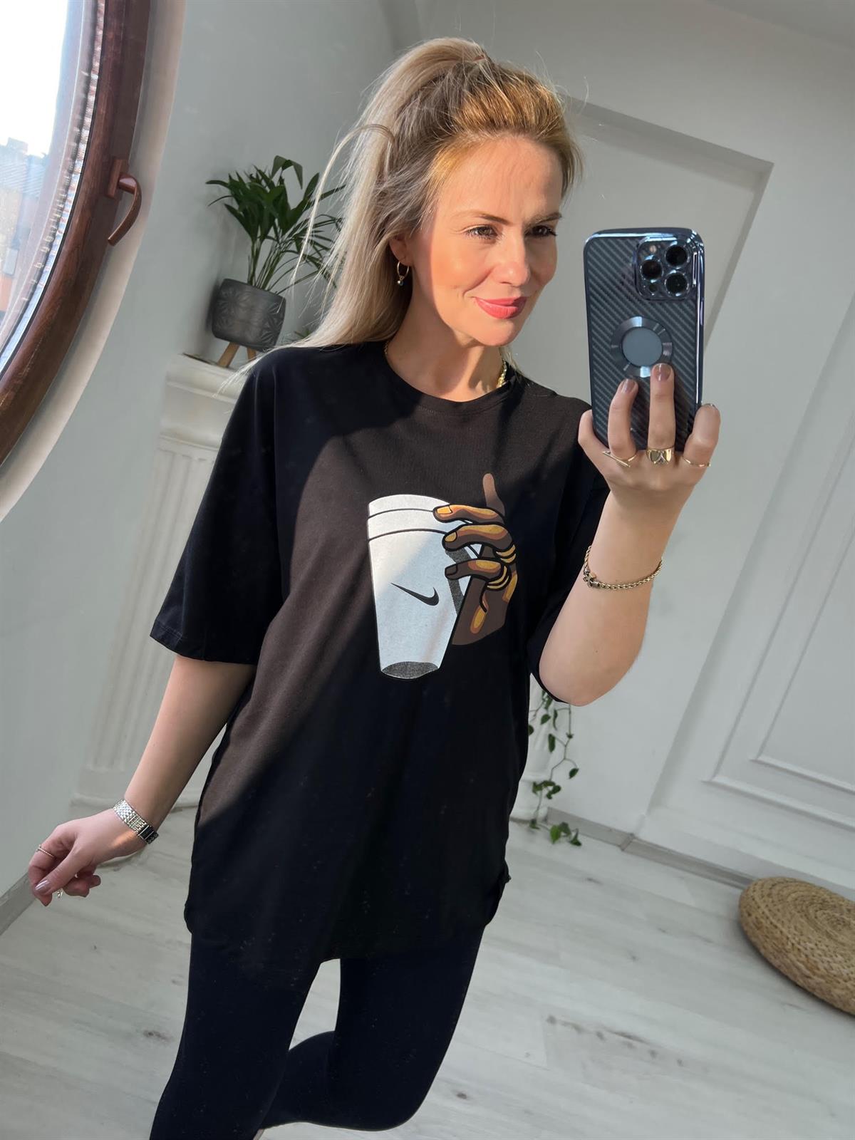 Bardak Baskılı Tshirt SİYAH