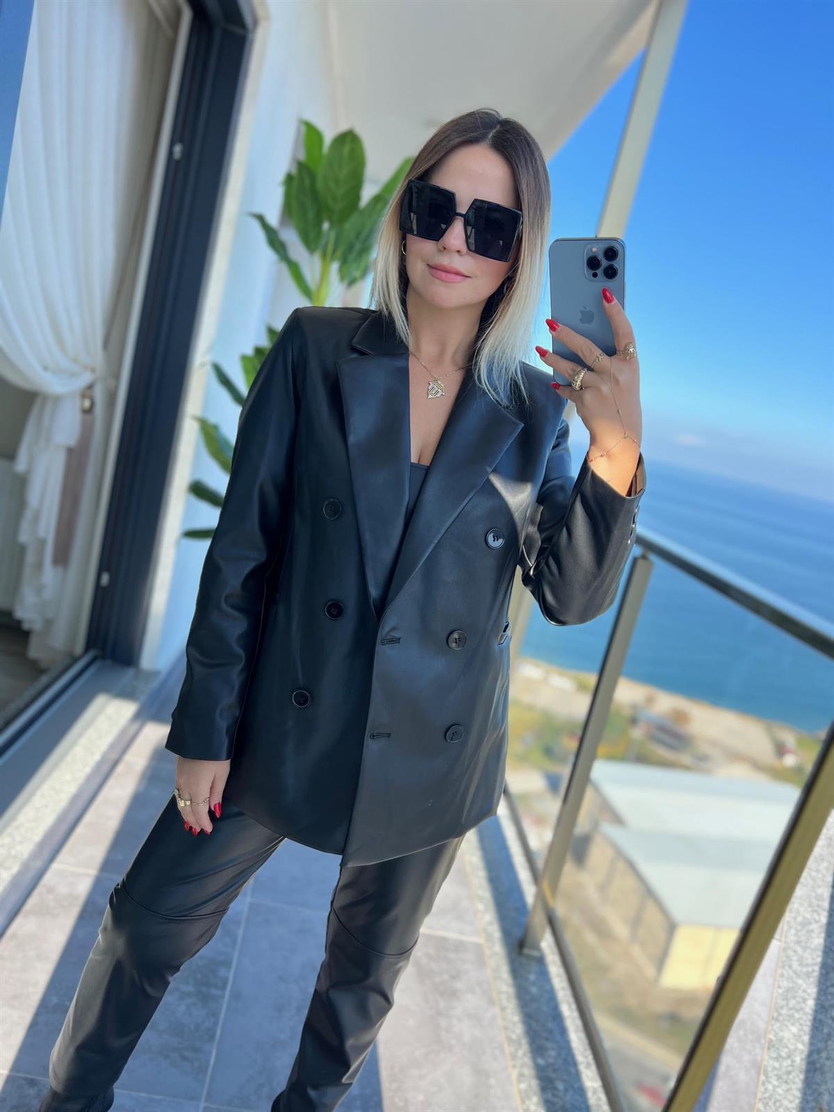 Blazer Deri Ceket SİYAH
