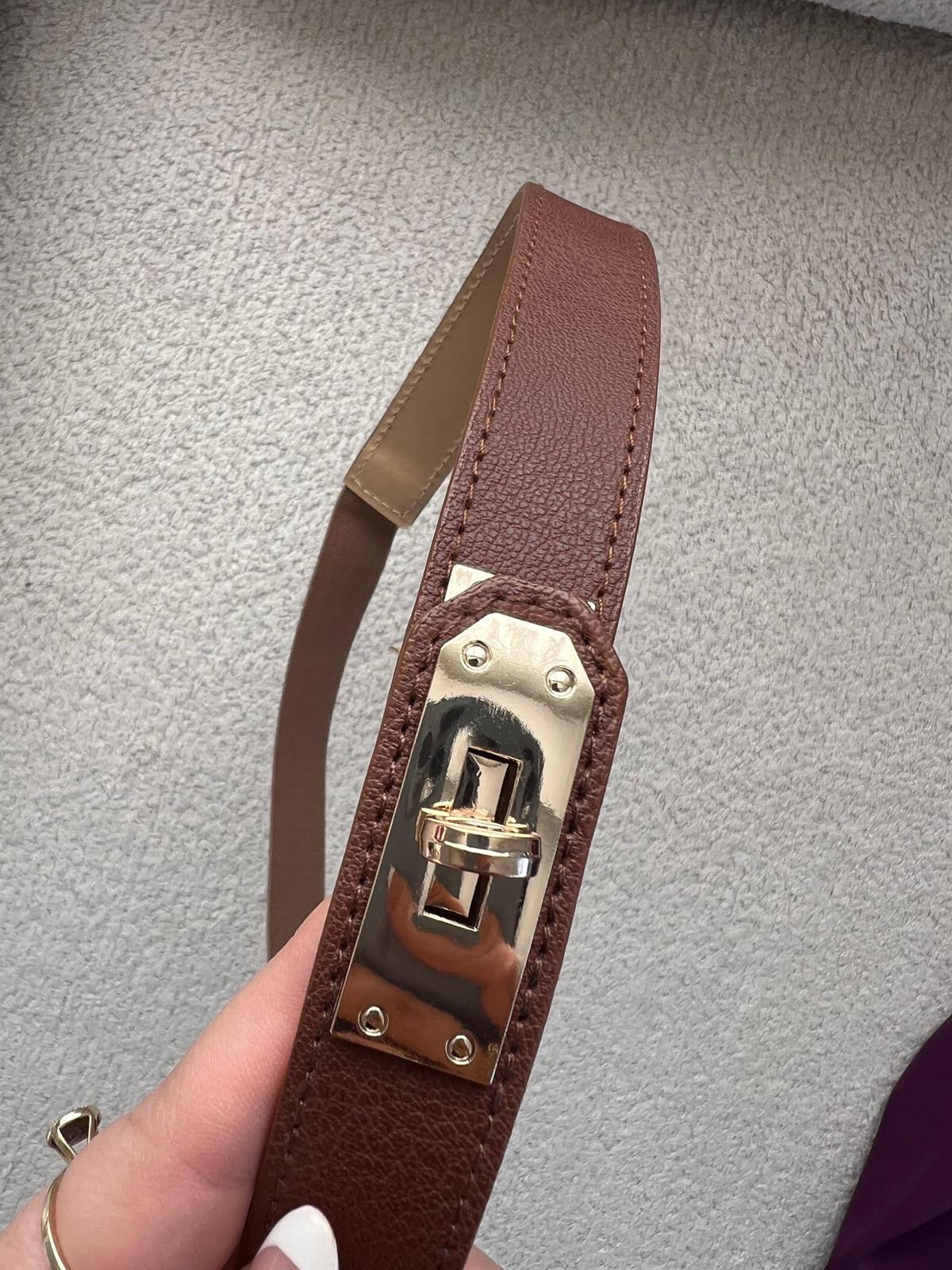 Çanta Detay İnce Deri Taba Kemer TABA