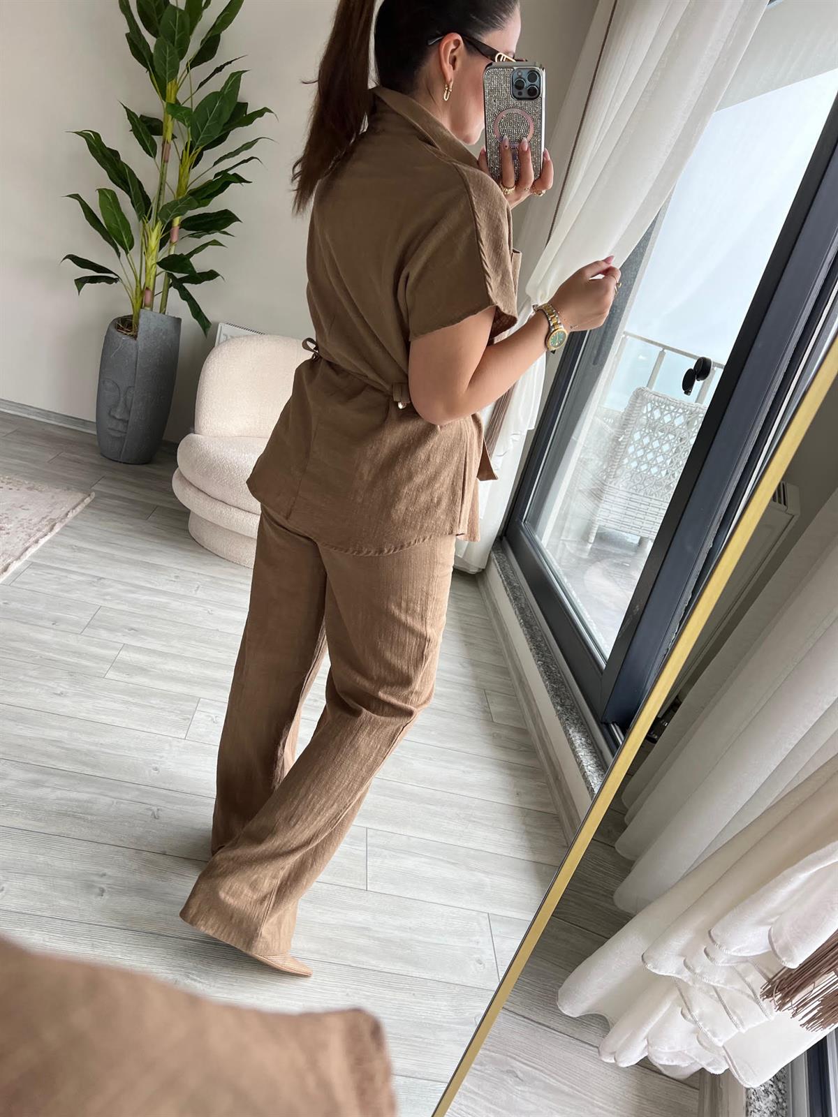 Çıtçıtlı Kısa Kollu Takım KAHVE