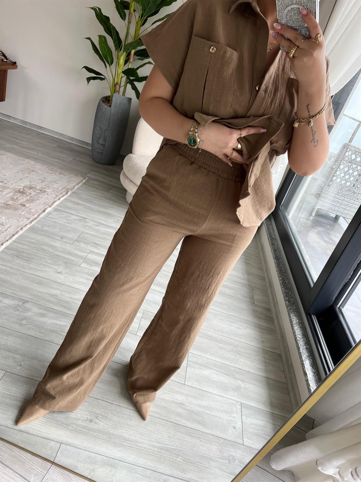 Çıtçıtlı Kısa Kollu Takım KAHVE