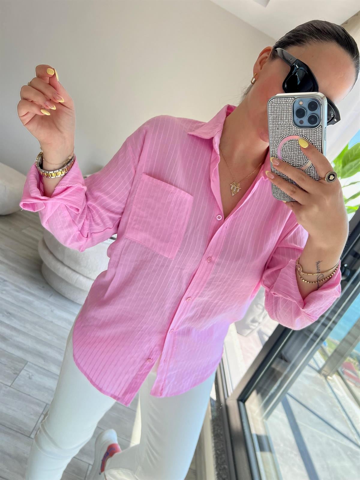 Dik Çizgili Gömlek PEMBE