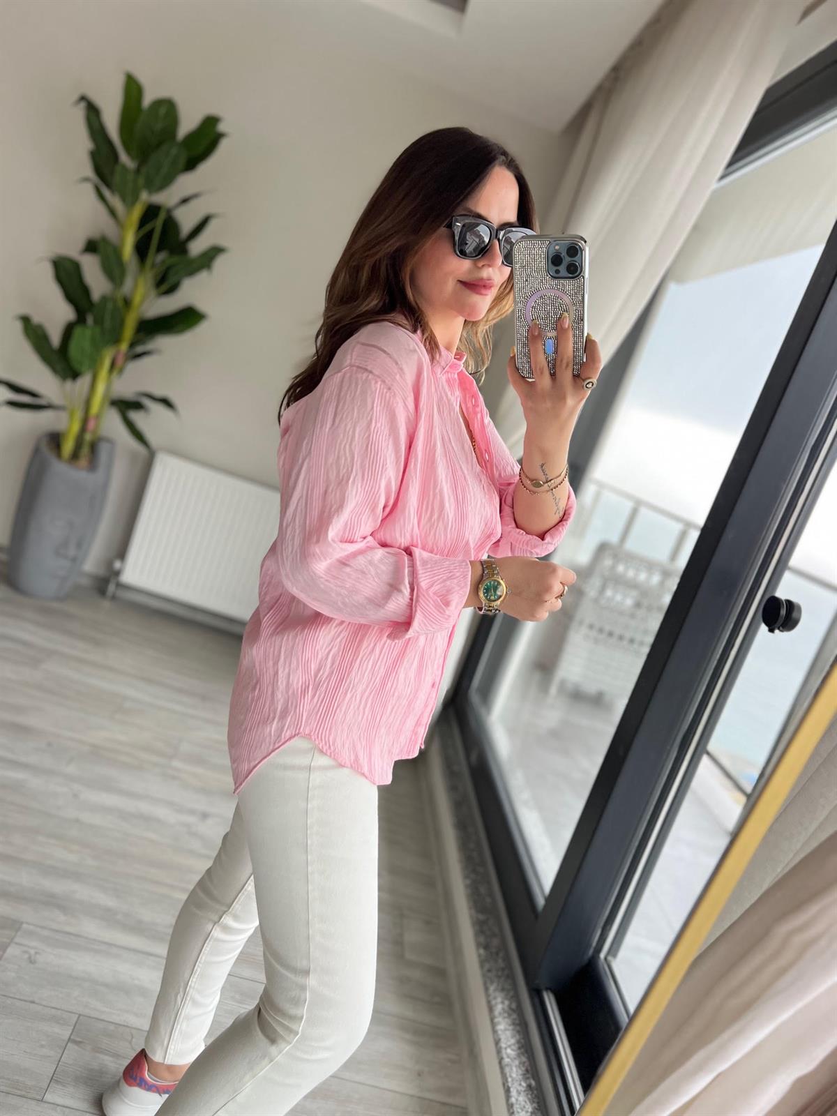 Dokulu Gömlek PEMBE