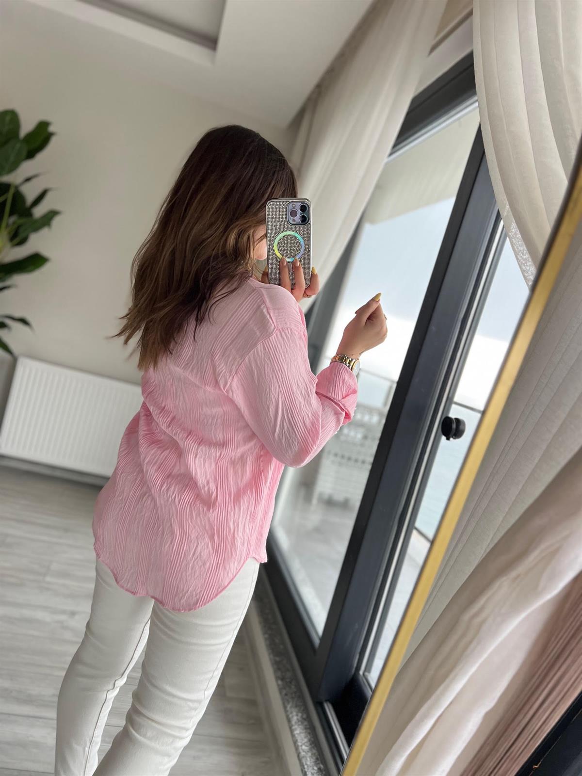 Dokulu Gömlek PEMBE