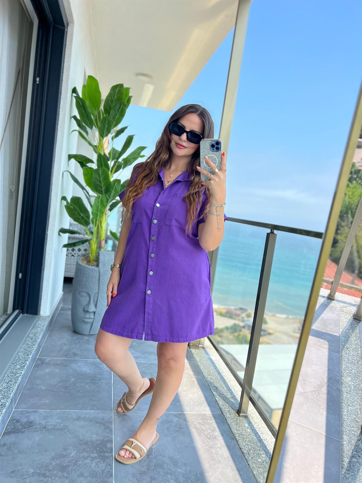 Gabardin Yıkamalı Elbise MOR
