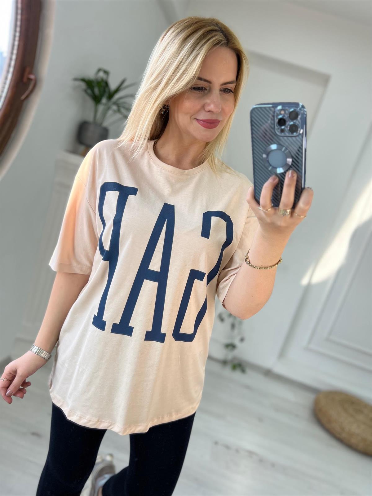 GAP Baskılı Basic Tshirt BEJ