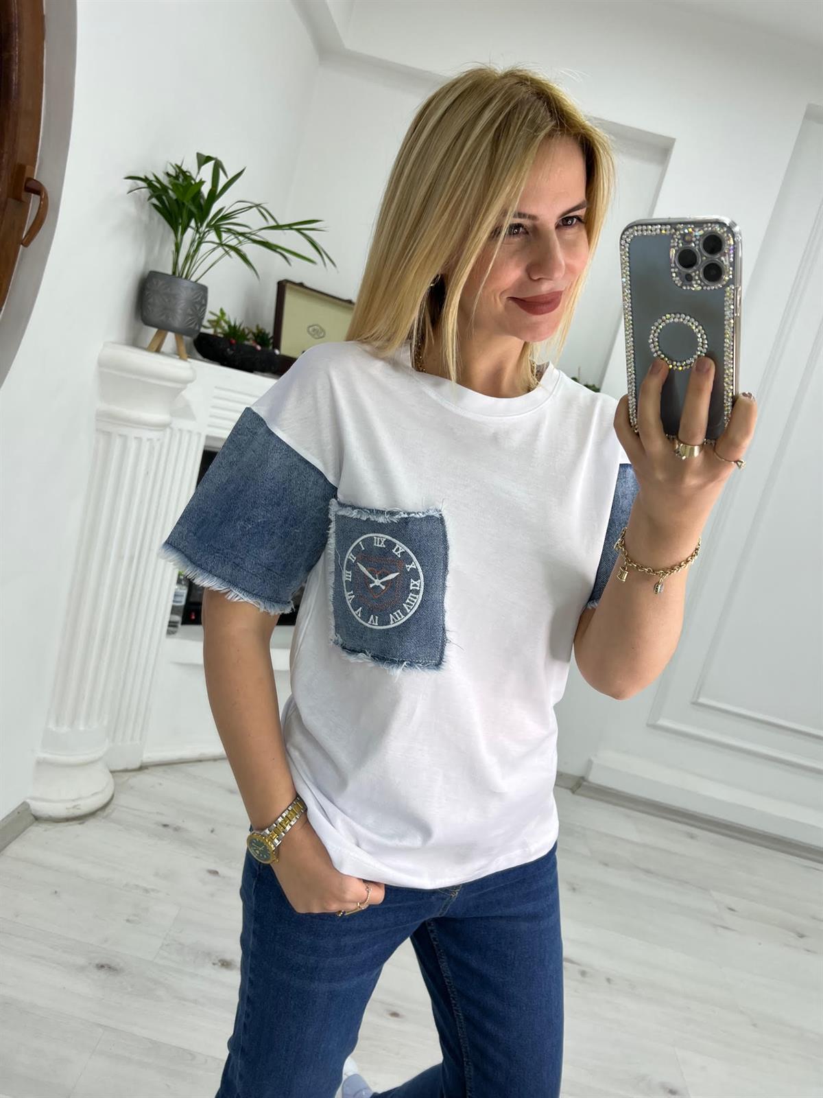 Jean Cepli Tshirt BEYAZ