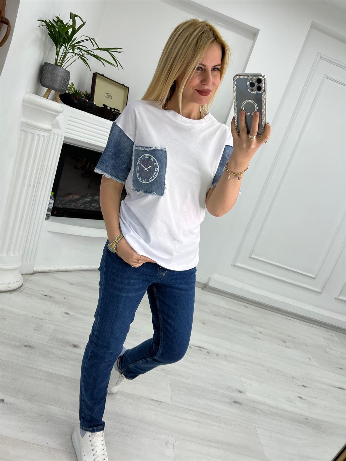 Jean Cepli Tshirt BEYAZ