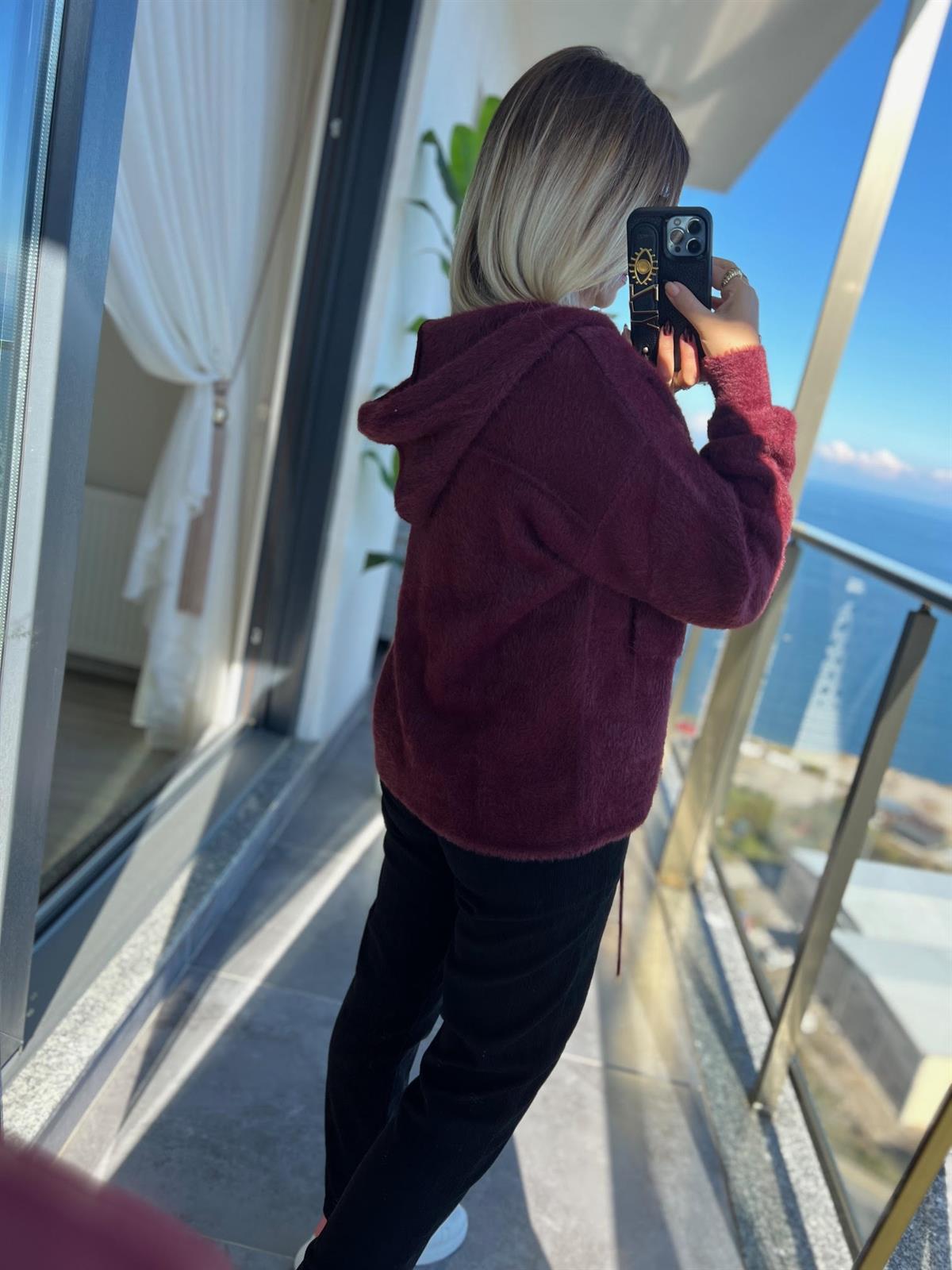 Kapüşonlu Hırka BORDO