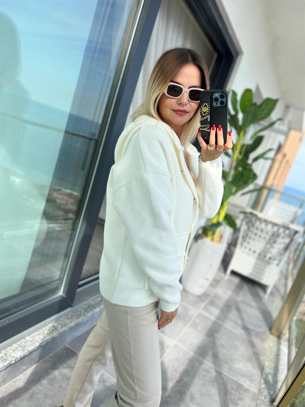 Kapüşonlu Hırka EKRU