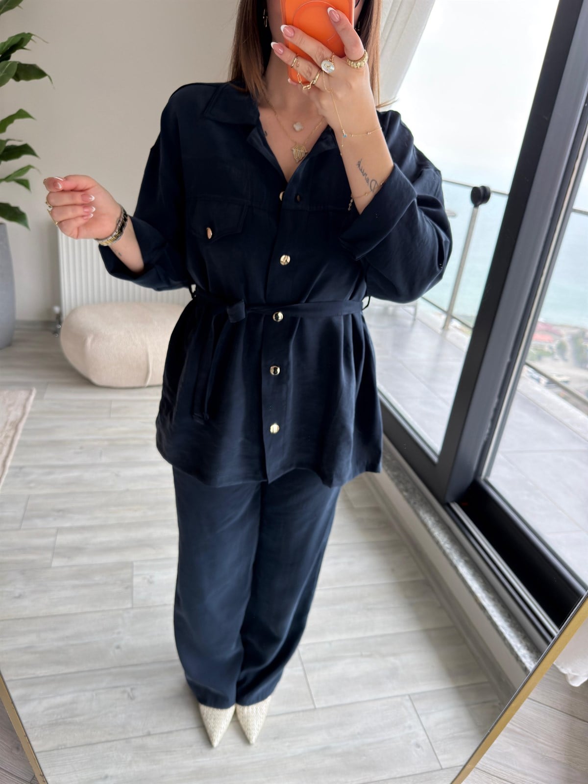 Kemerli Tencel Takım LACİVERT