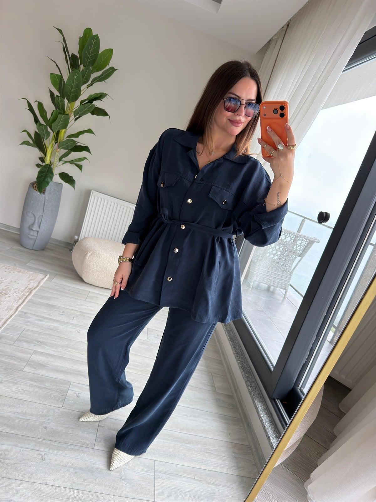 Kemerli Tencel Takım LACİVERT