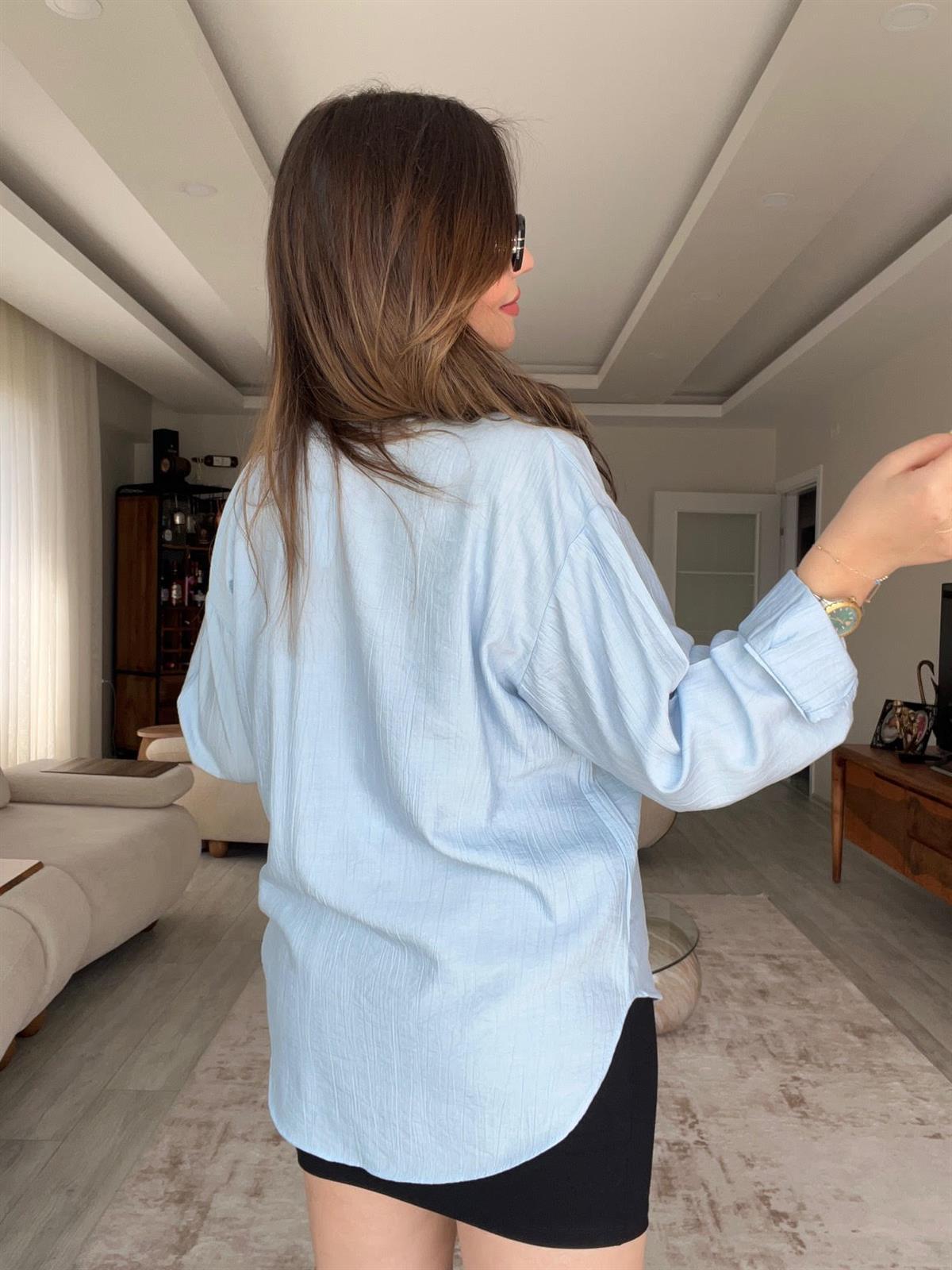 Kendinden Çizgili Gömlek BEBE MAVİ