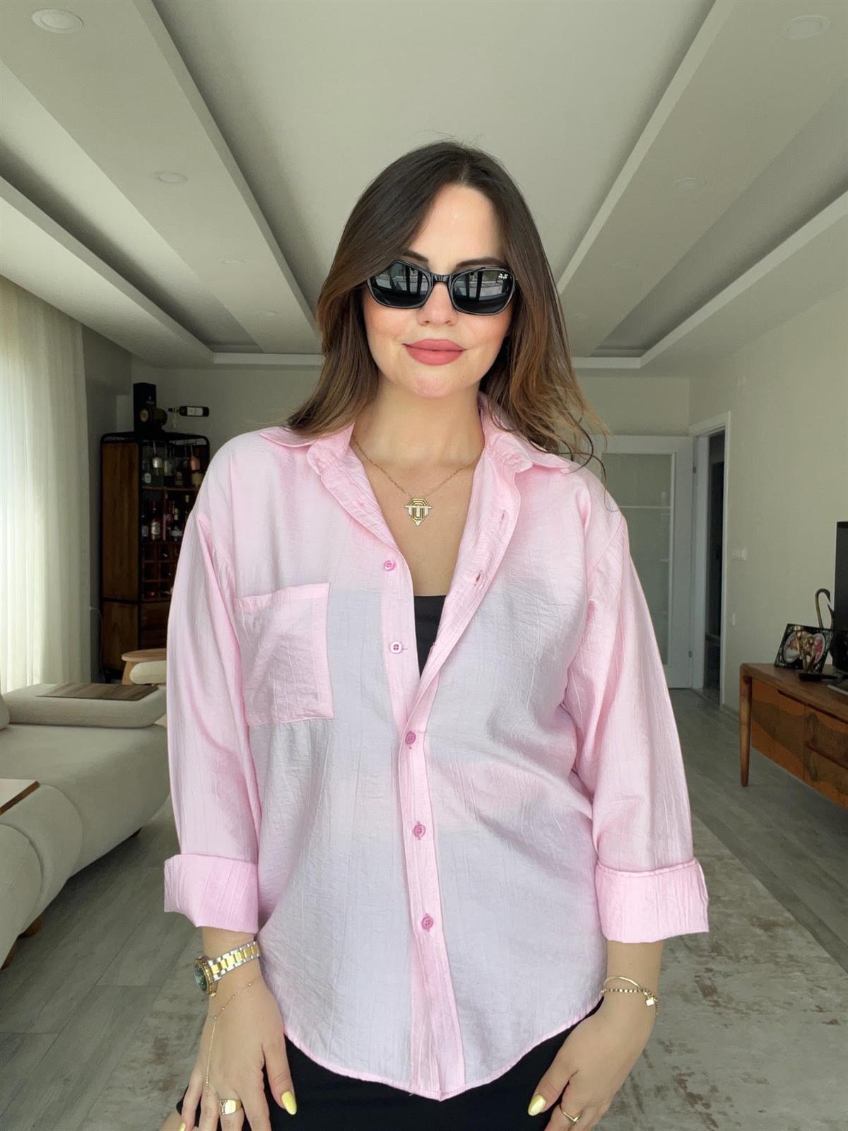 Kendinden Çizgili Gömlek PEMBE