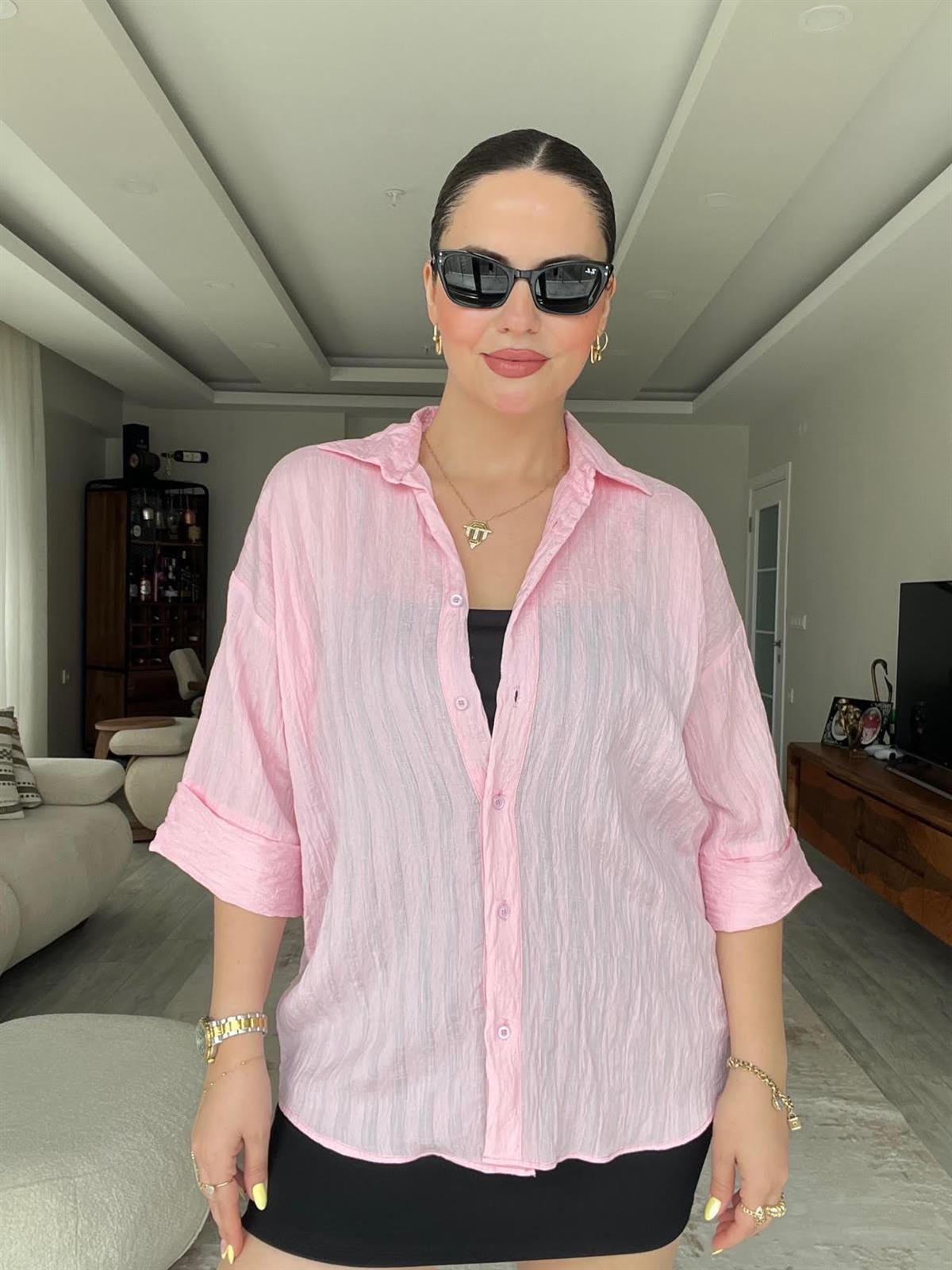 Kısa Kollu Arka Detay Gömlek PEMBE