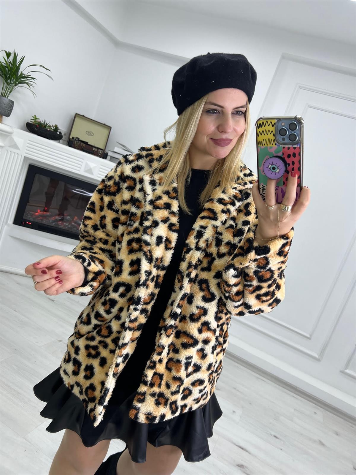 Leopar Tek Düğme Kürk LEOPAR