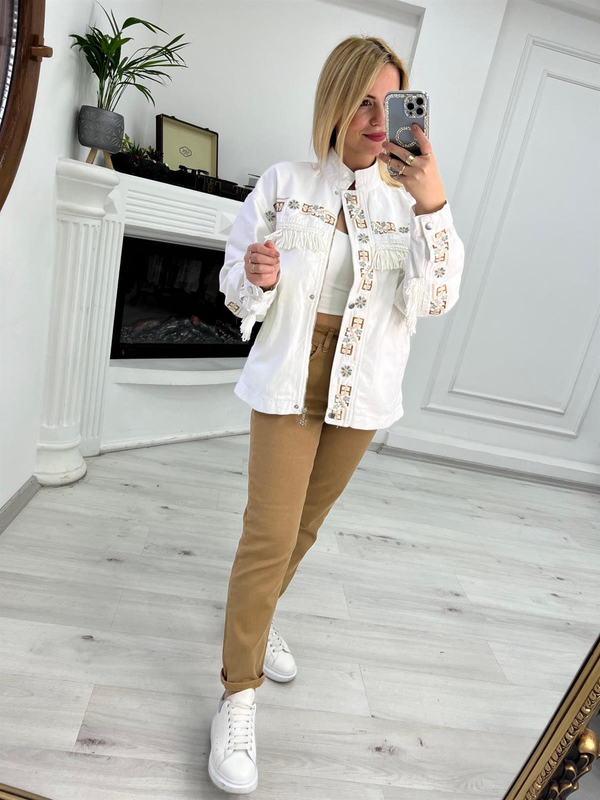 Likralı Yüksek Bel Jean CAMEL