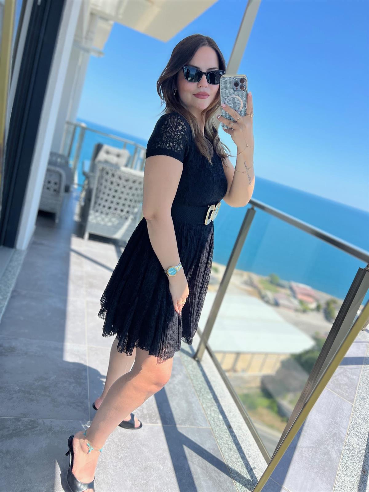 Mini Güpür Elbise SİYAH