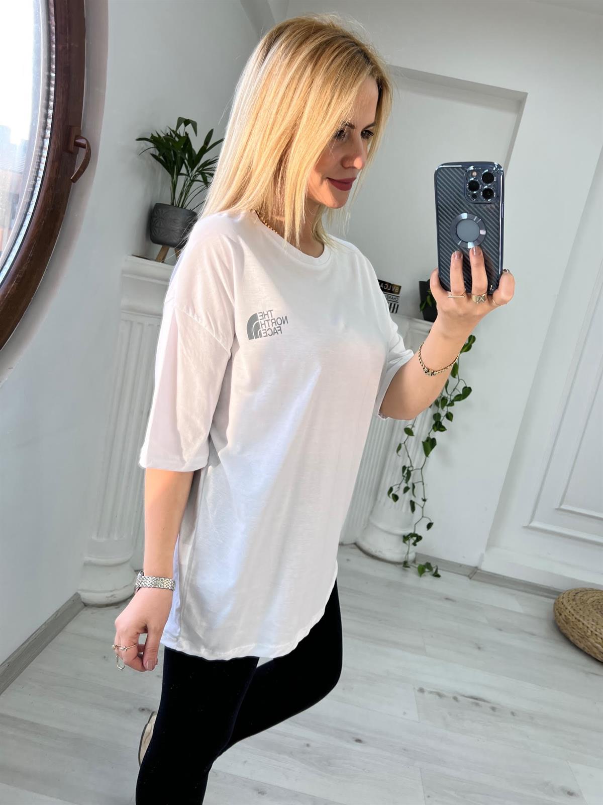 Reflektör Baskılı Tshirt BEYAZ