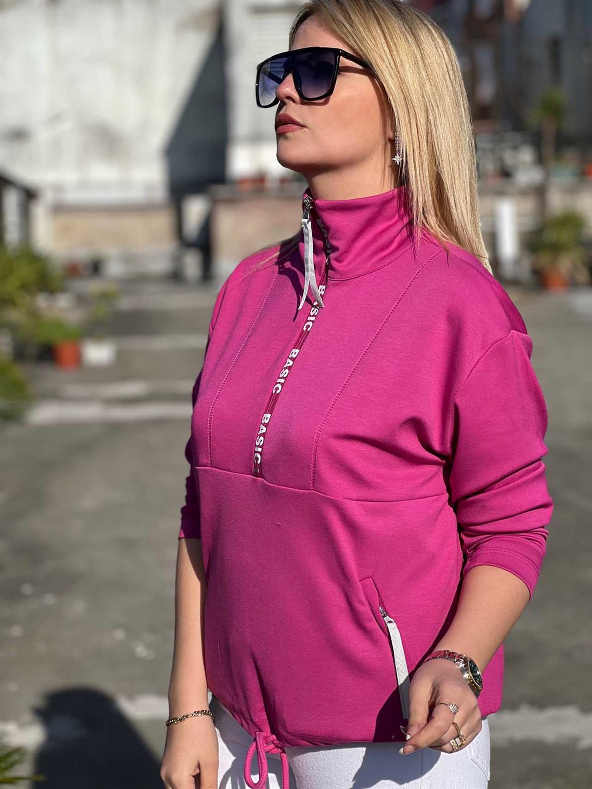 Scuba Kumaş Yarım Fermuar Sweat PEMBE