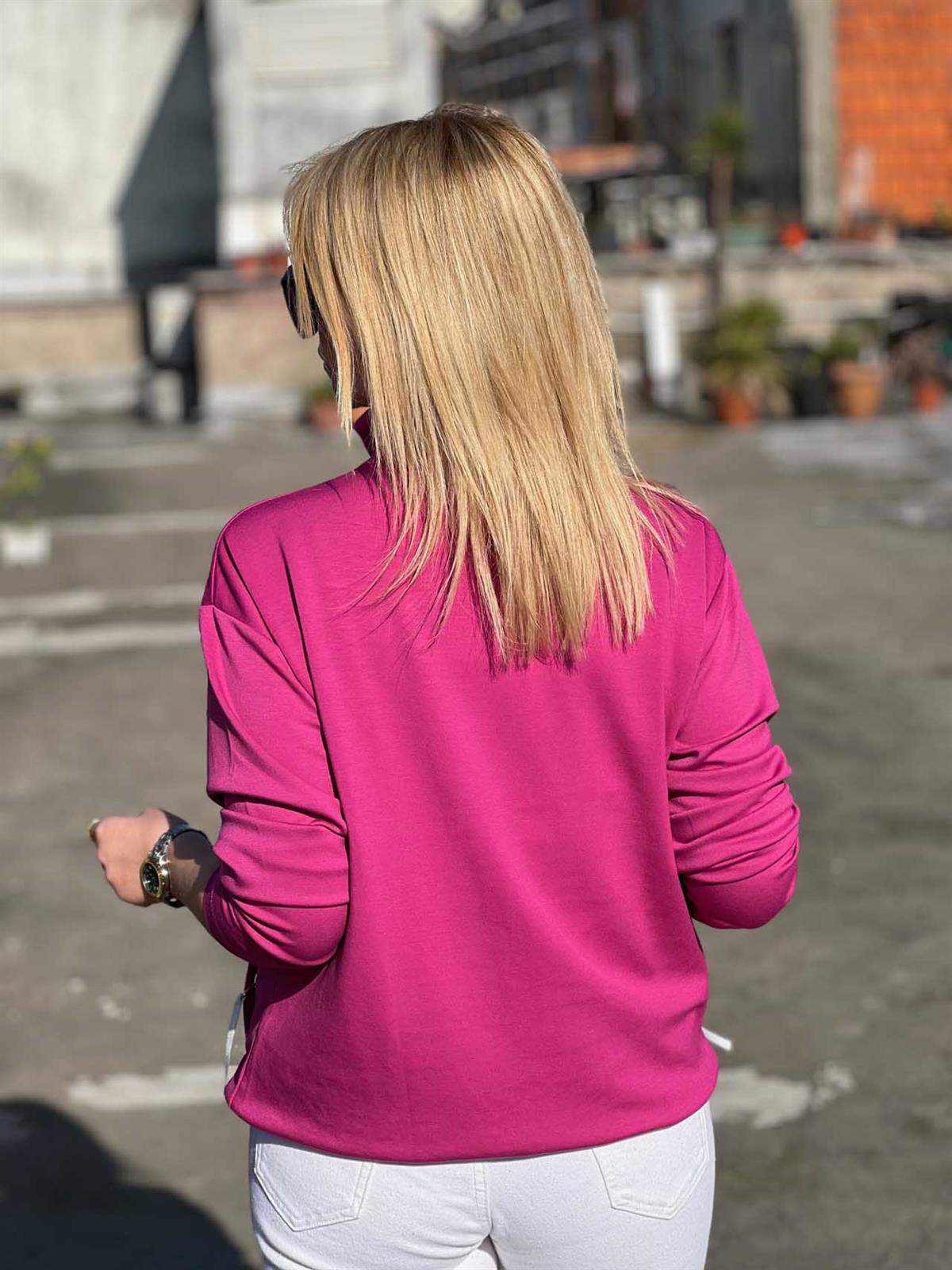Scuba Kumaş Yarım Fermuar Sweat PEMBE