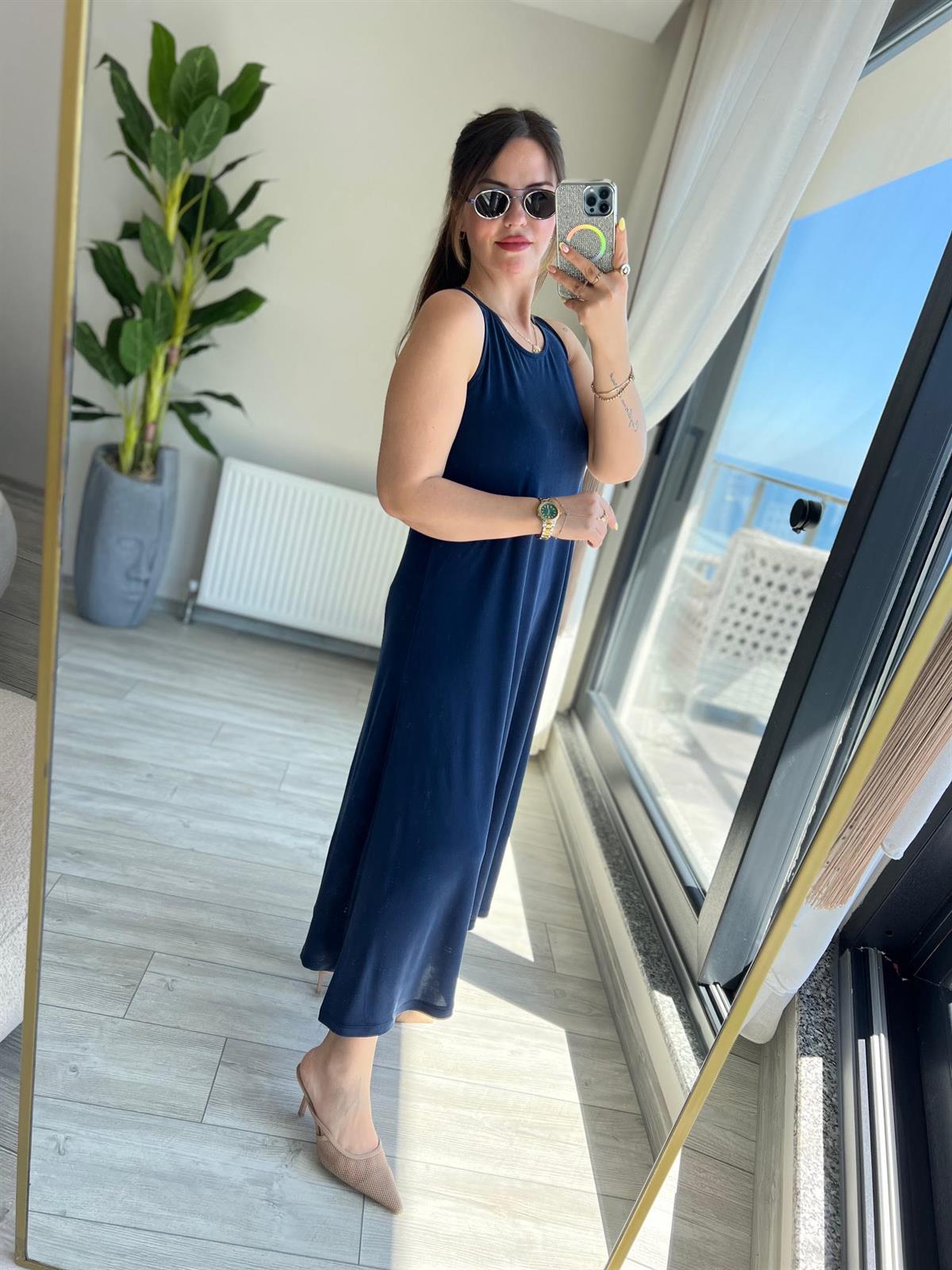 Sıfır Kollu Modal Elbise LACİVERT