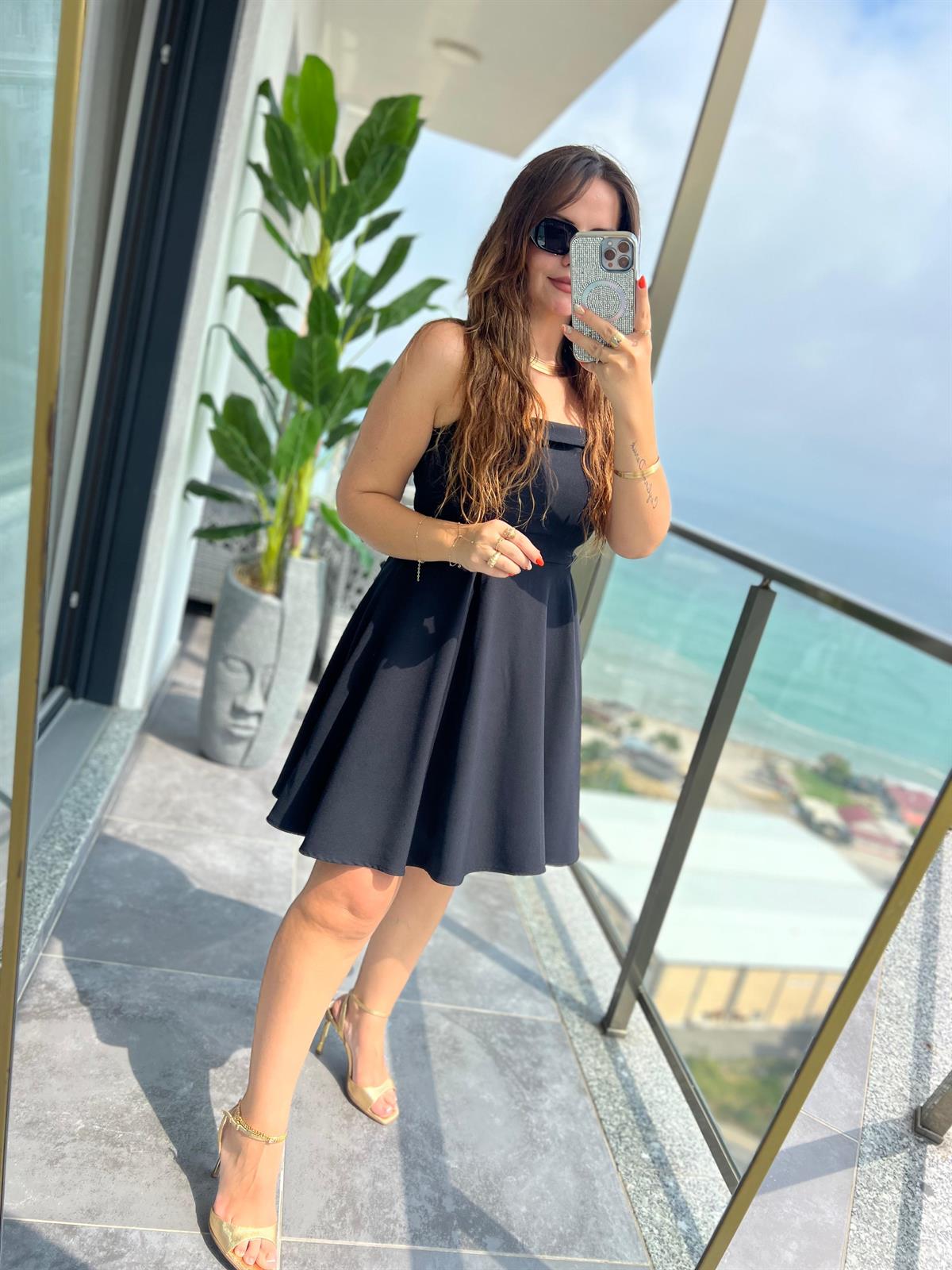 Strraplez Mini Elbise SİYAH-BEYAZ
