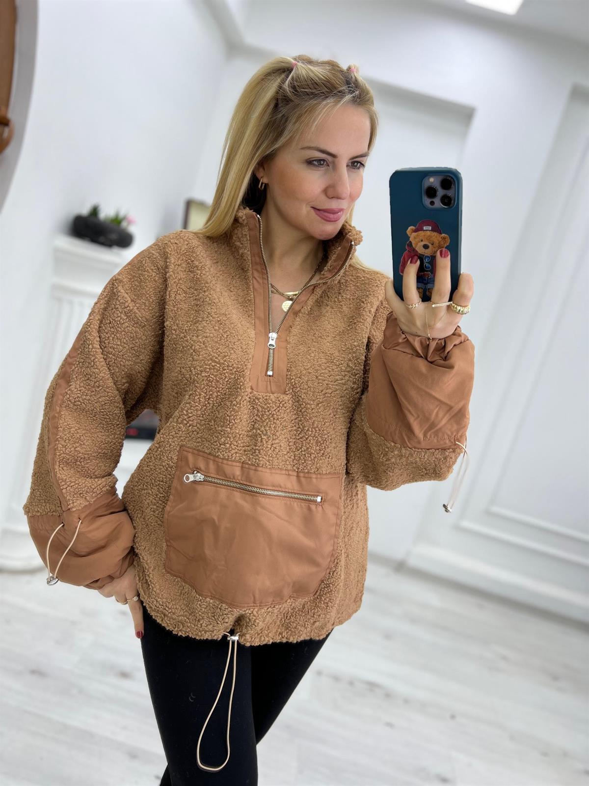 Teddy Yarım Fermuarlı Sweat CAMEL