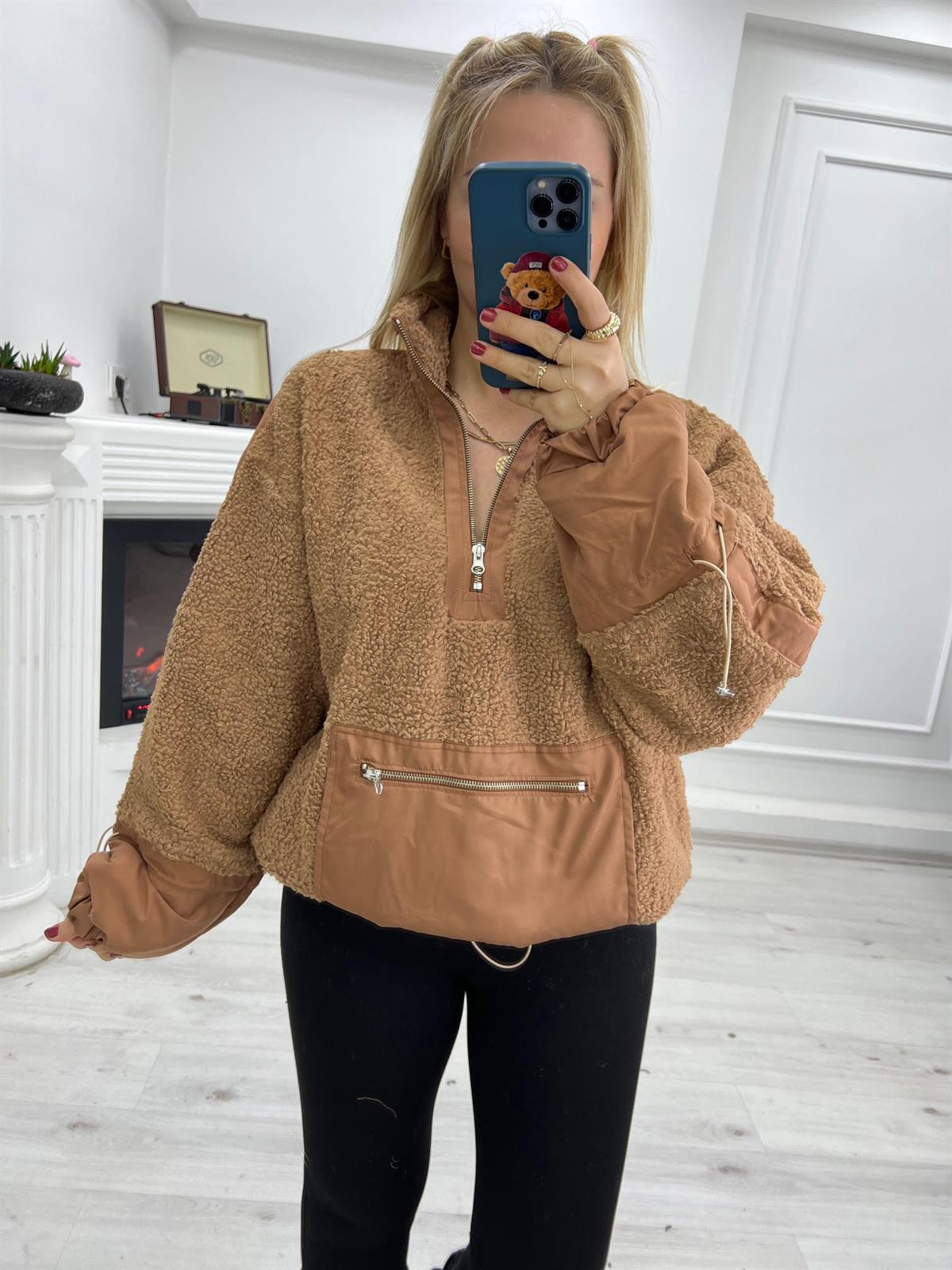 Teddy Yarım Fermuarlı Sweat CAMEL